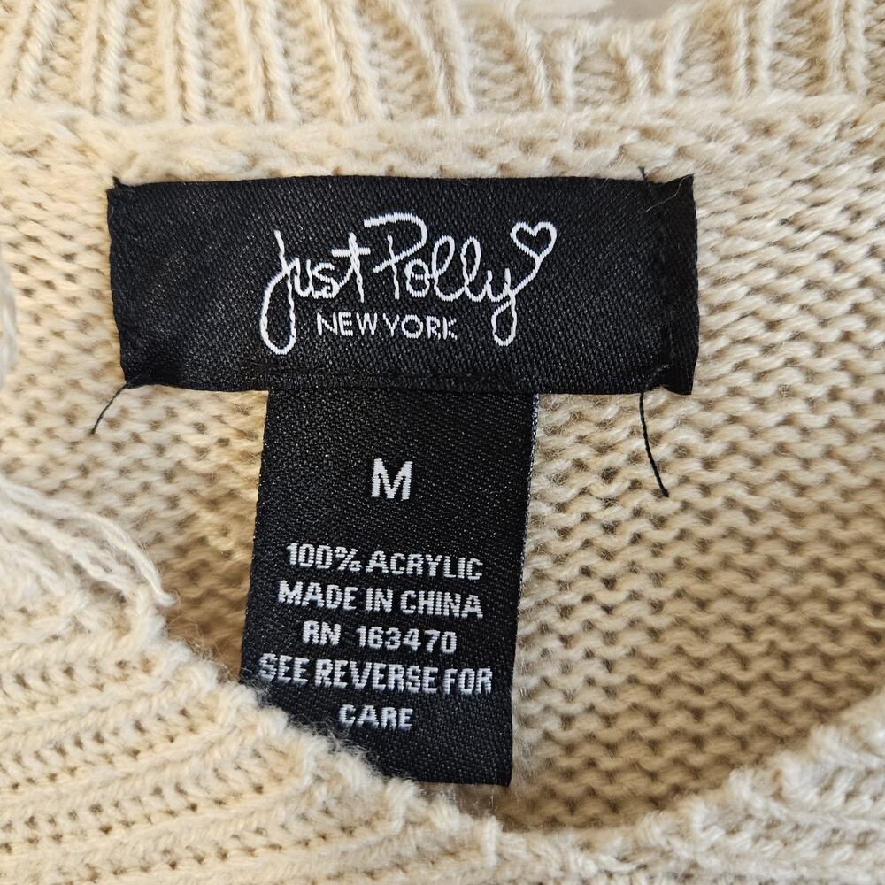 Just Polly New York Smooches Fringe Knit Pullover Sweater Medium Acrylic - Picture 2 of 3
